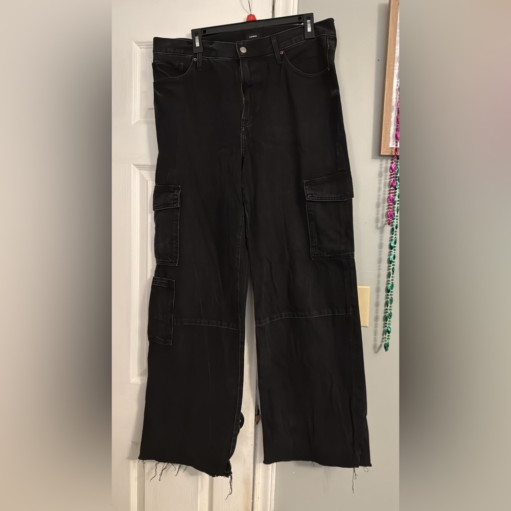 Express Black Wide Leg Cargo Jeans
